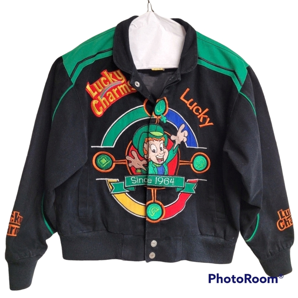 General Mills Lucky Charms Black And Green Snap Button Jacket